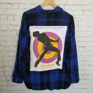 Upcycled Queen Plaid Shirt XL Blue Purple Freddie